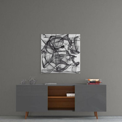 Black and White Smoke Swirl Glass Wall Art