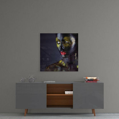Gold Glitter Makeup Red Lips Glass Wall Art
