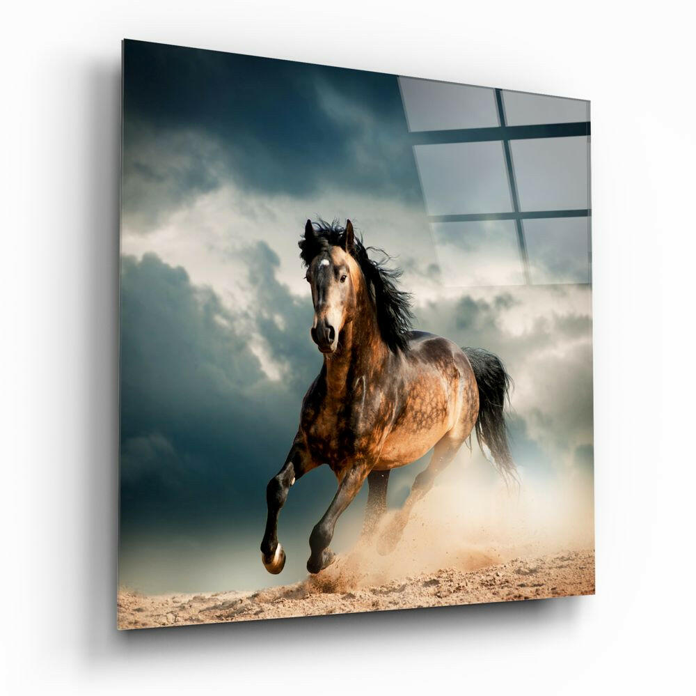 Chestnut Horse In Storm Dust Glass Wall Art