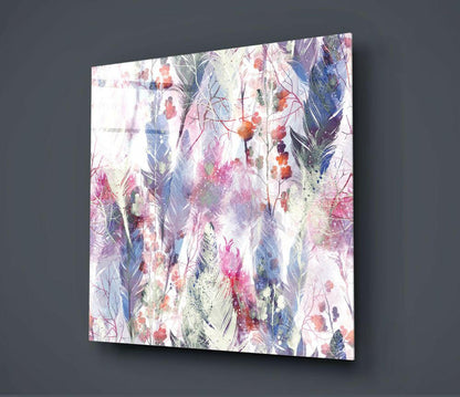 Pastel Feather Botanical Pattern Glass Wall Art