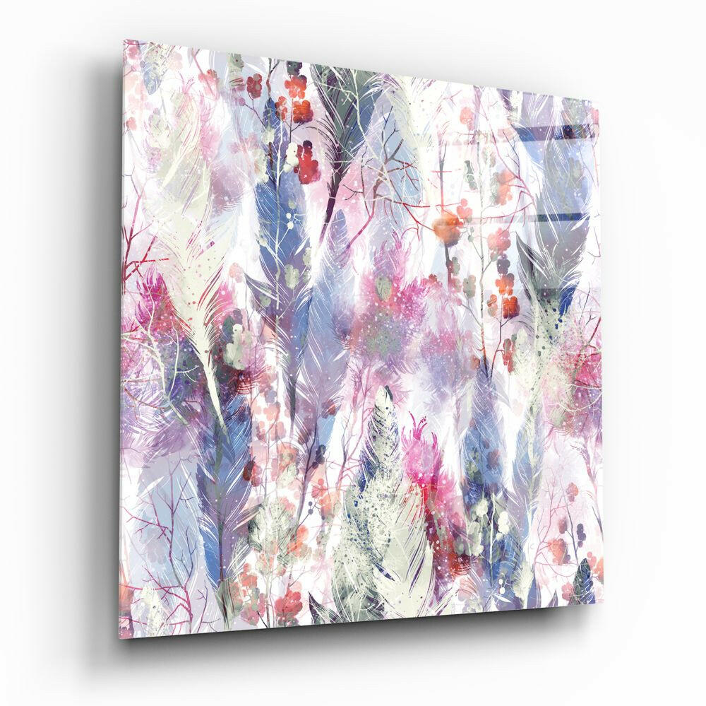 Pastel Feather Botanical Pattern Glass Wall Art