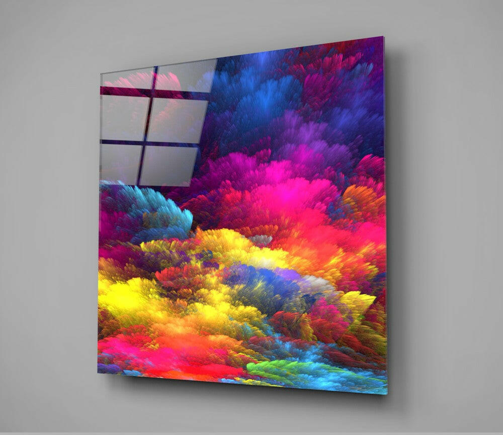 Magenta Yellow Feather Cloud Glass Wall Art