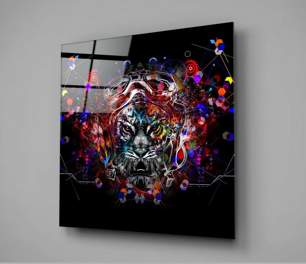 Tiger Aviator Goggles Geometric Glass Wall Art