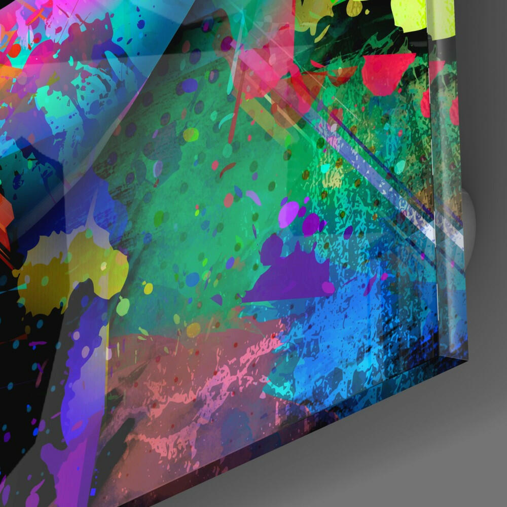 Paint Splatter Rainbow Lips Glass Wall Art