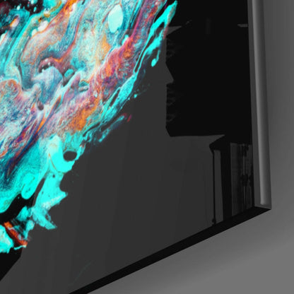 Turquoise Orange Paint Orb Glass Wall Art