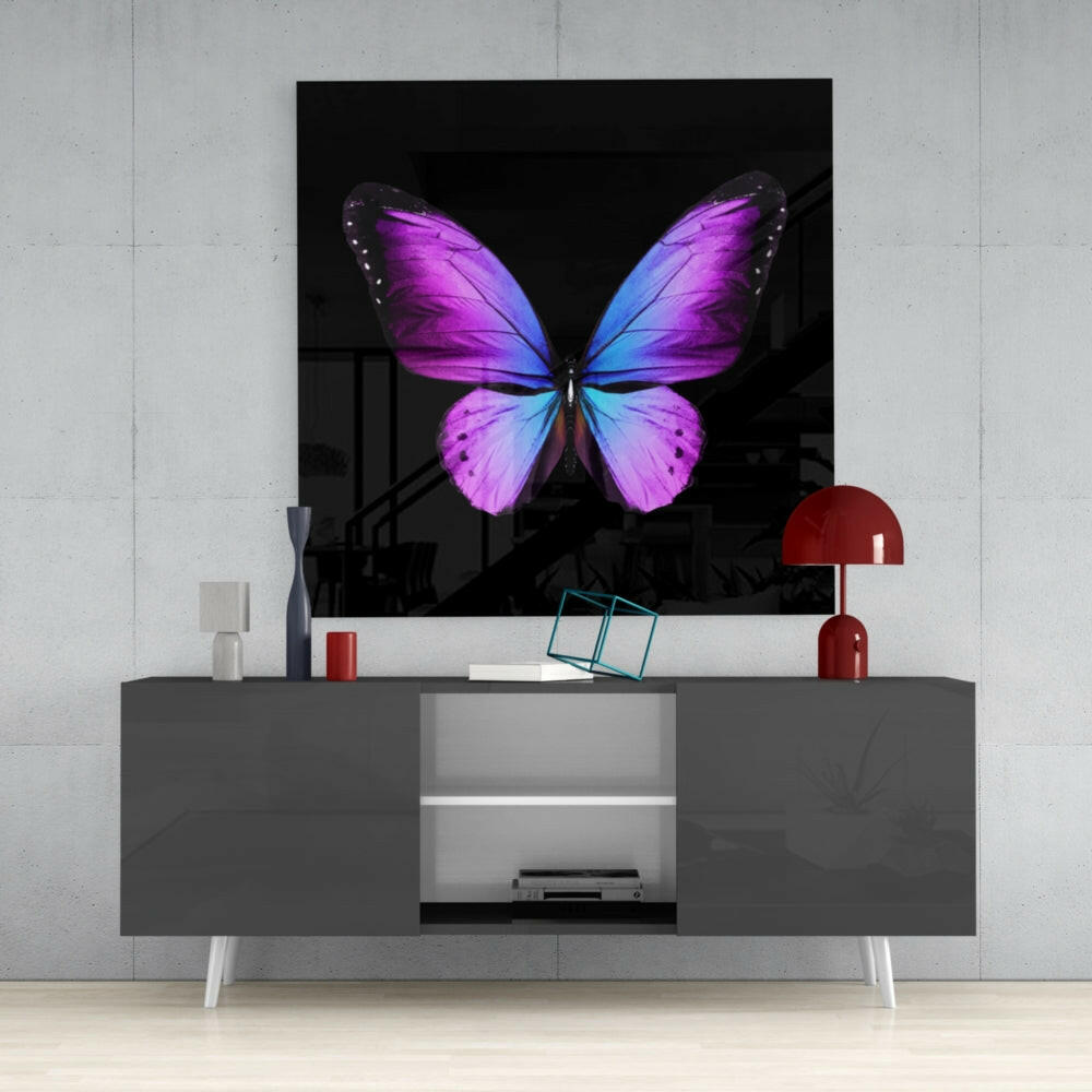 Purple And Blue Gradient Butterfly Glass Wall Art