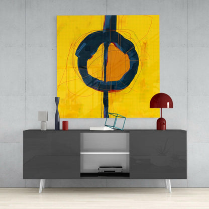 Navy Enso Ring on Yellow Glass Wall Art