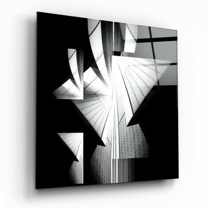Black and White Angular Architecture Glass Wall Art