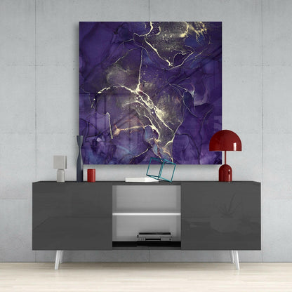 Purple and Gold Ink Marble Glass Wall Art
