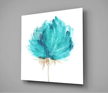 Turquoise Watercolor Bloom Glass Wall Art