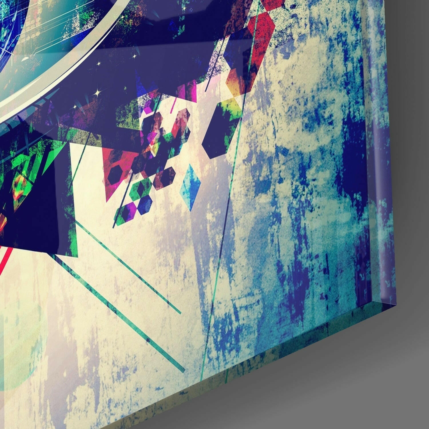 Geometric Triangles Blue Eye Glass Wall Art