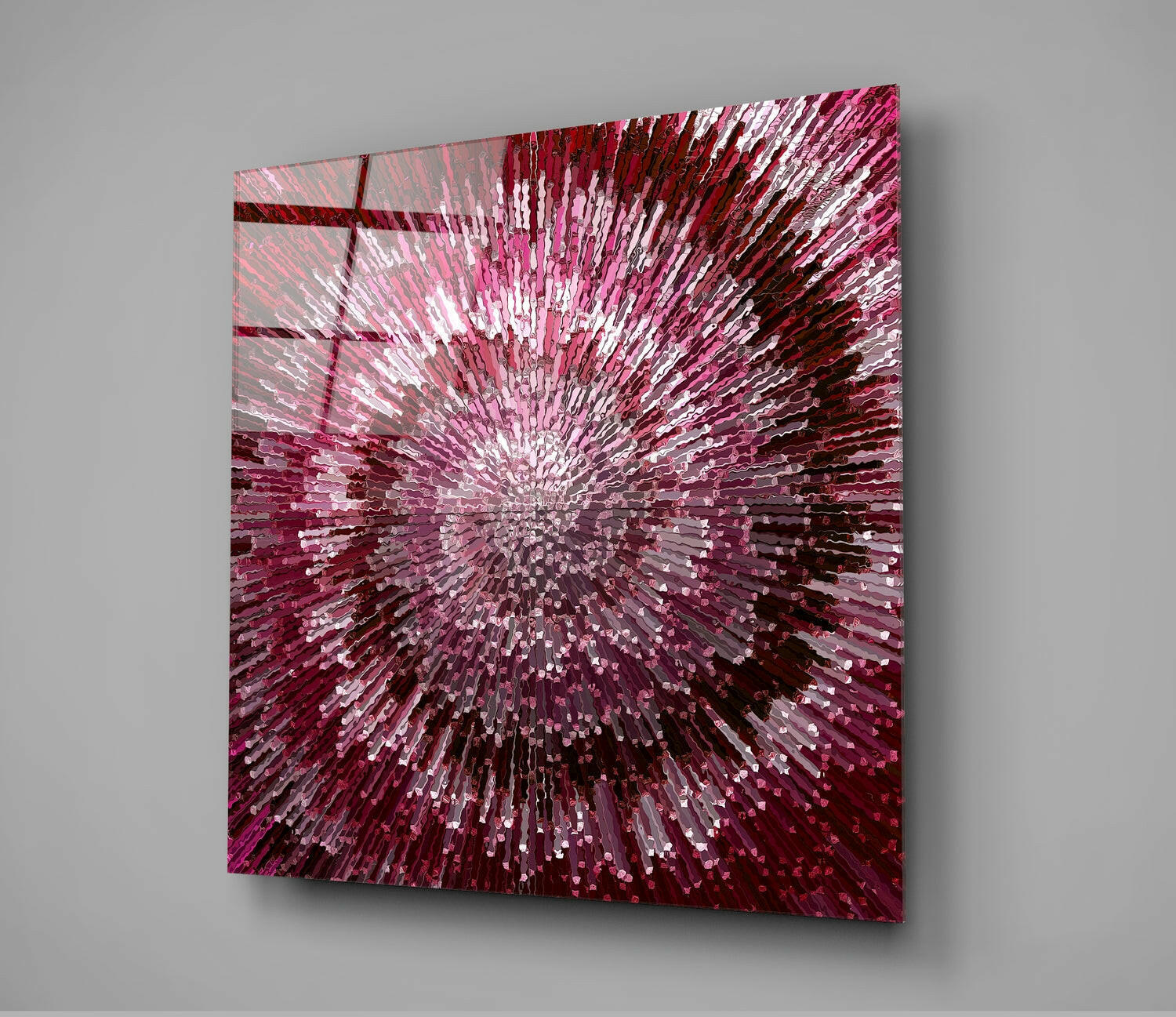 Crimson Radial Burst Explosion Glass Wall Art