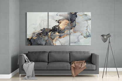 Black Gold Marble Triptych Glass Wall Art