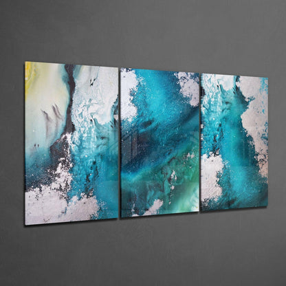 Turquoise Poured Paint Ocean Wave Glass Wall Art