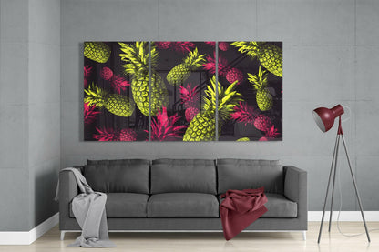 Neon Lime Pink Pineapple Pattern Glass Wall Art