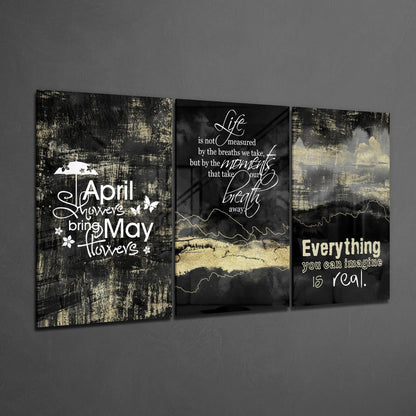 Black Gold Inspirational Quotes Trio Glass Wall Art