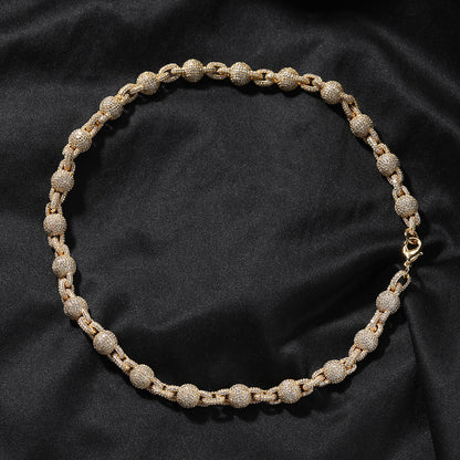 mens gold 5A Zirconia Ball chain necklace