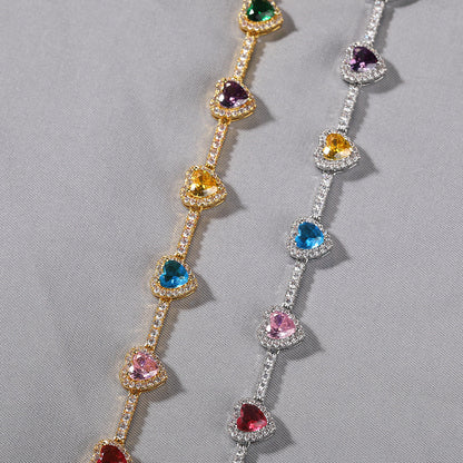 Hip-hop colorful heart-shaped adjustable bracelet and necklace