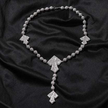 moissanite chain round bead cross necklace