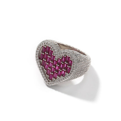 Hip-hop T-square heart-shaped zircon ring