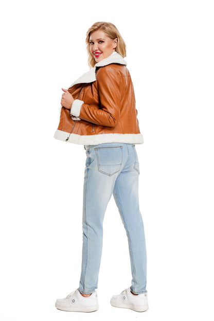 Autumn and winter fleece leather women&
