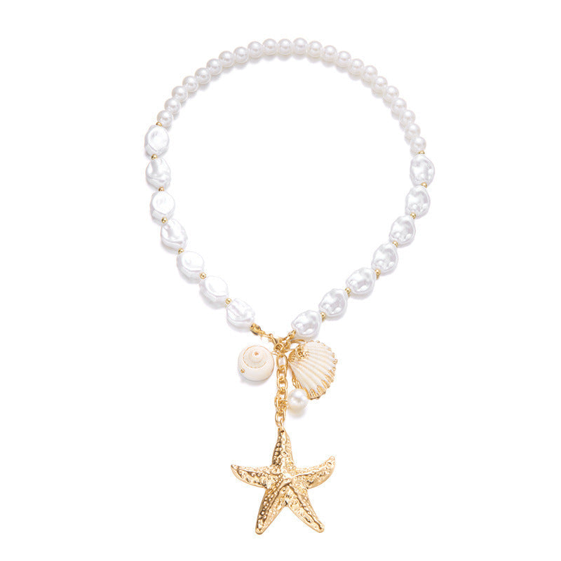 starfish necklace pearl multi-layer stacking necklace