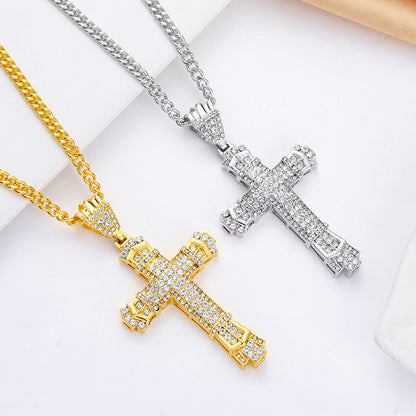 Diamond Vintage Cross Pendant Hip Hop Necklace