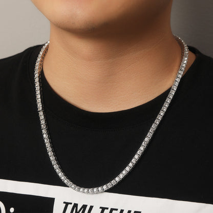3mm4mm Alloy Rhinestone Row Tennis Chain Hip Hop Necklace