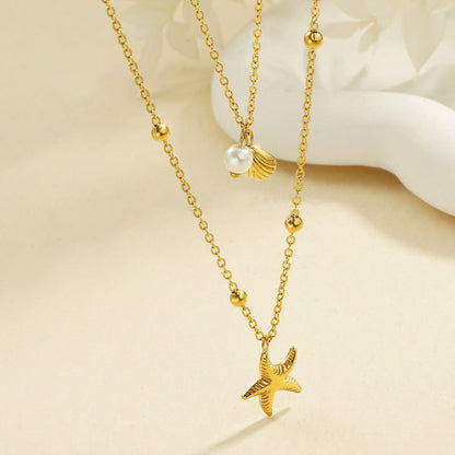 starfish necklace pearl double-layered necklace