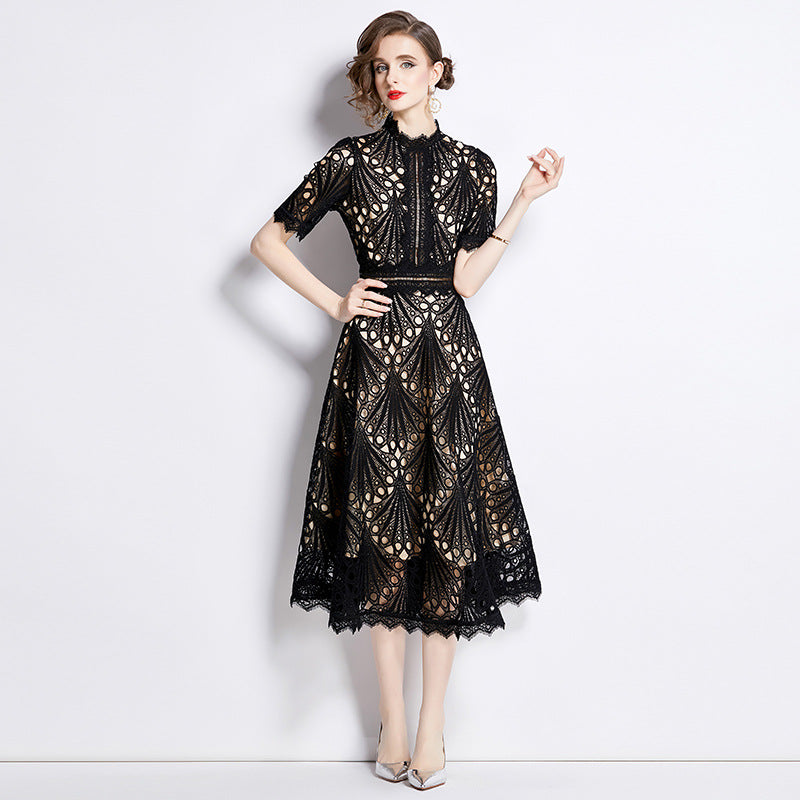 French lace round neck dress