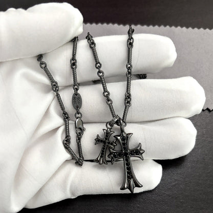 black double cross diamond Bamboo necklace