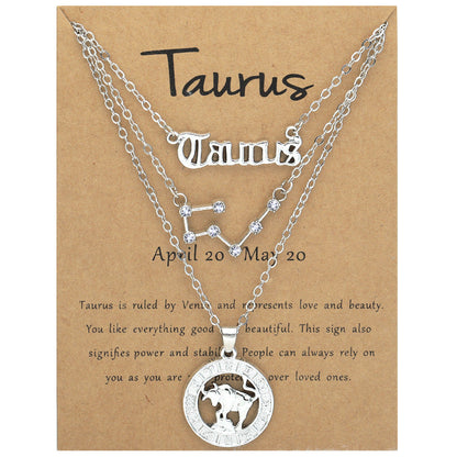 Zodiac Necklace Vintage English Star Image Pendant Three Piece Jewelry Set