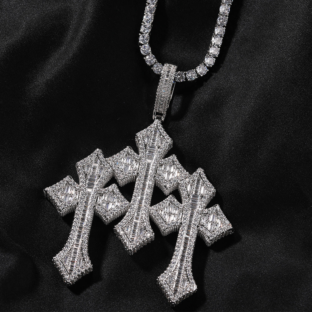 Retro Cross Pendant Fashionable Copper Inlaid Zirconia Necklace