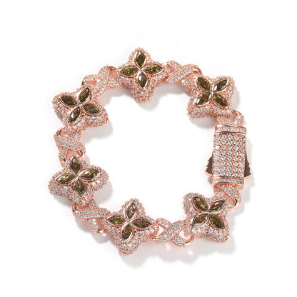 Hip-hop zircon colored infinite four-leaf clover bracelet