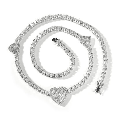 mens gold chain tennis Love heart necklace