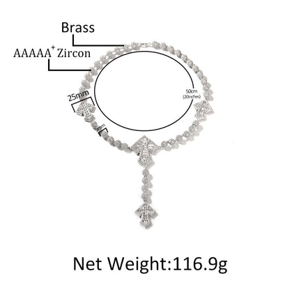 Hip Hop Beaded Zirconia Cross Necklace