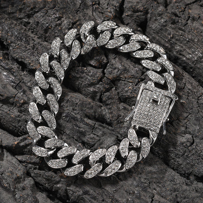 Hip-Hop 12mm Diamond-Encrusted Cuban Chain Bracelet