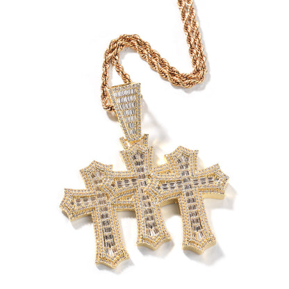 Hip-hop square zircon cross diamond-studded pendant