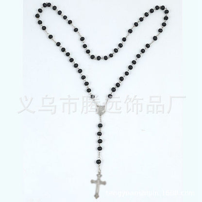 rosary necklace black wooden beads necklace