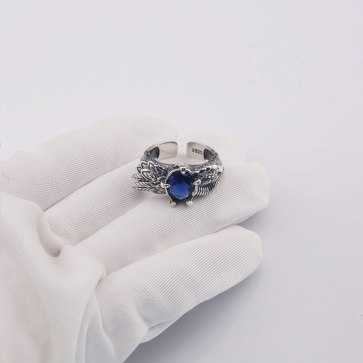 Retro feather sapphire open ring