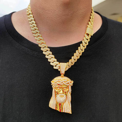 Micro Paved Zircon Jesus Head Hip Hop Men&