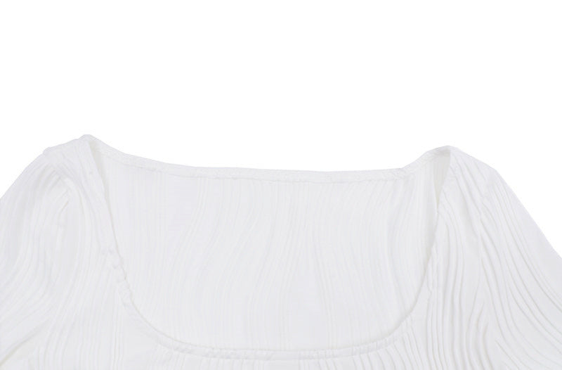 Autumn &amp; Winter long-sleeved U-neck water ripple slim fit top T-shirt