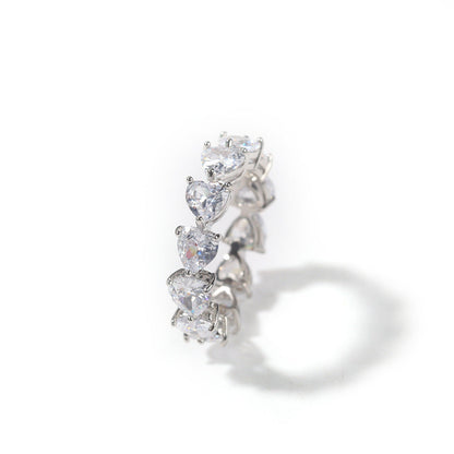 Hip-hop single-row heart-shaped zircon rings