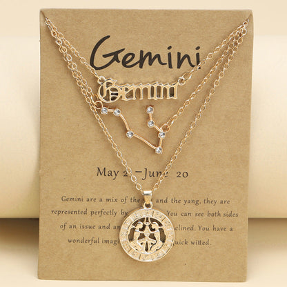 Zodiac Necklace Vintage English Star Image Pendant Three Piece Jewelry Set