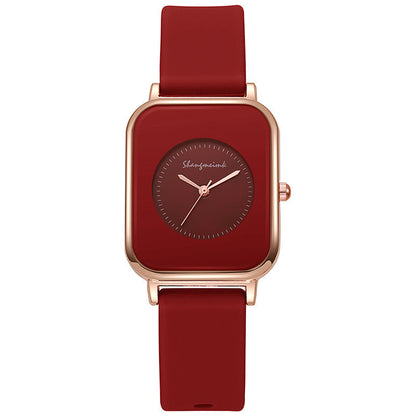 Casual square-shaped, elegant quartz silicone strap student watches.