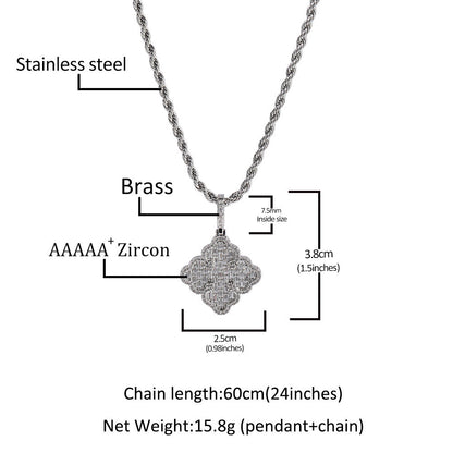 Full-diamond zircon four-leaf clover necklace