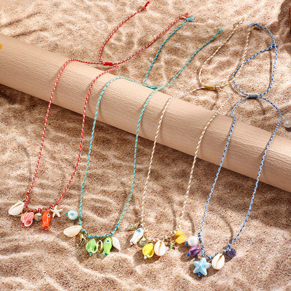 starfish shell necklace colorful rope braided ceramic necklace