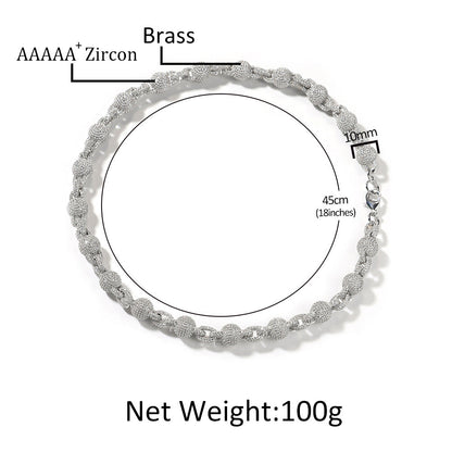 10mm Micropaved 5A Zirconia Ball Chain Necklace