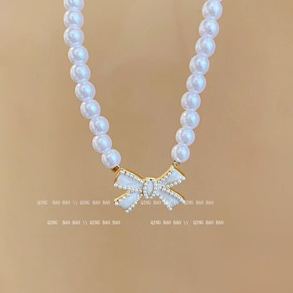 Titanium steel pearl clavicle necklace