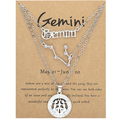 Zodiac Necklace Vintage English Star Image Pendant Three Piece Jewelry Set